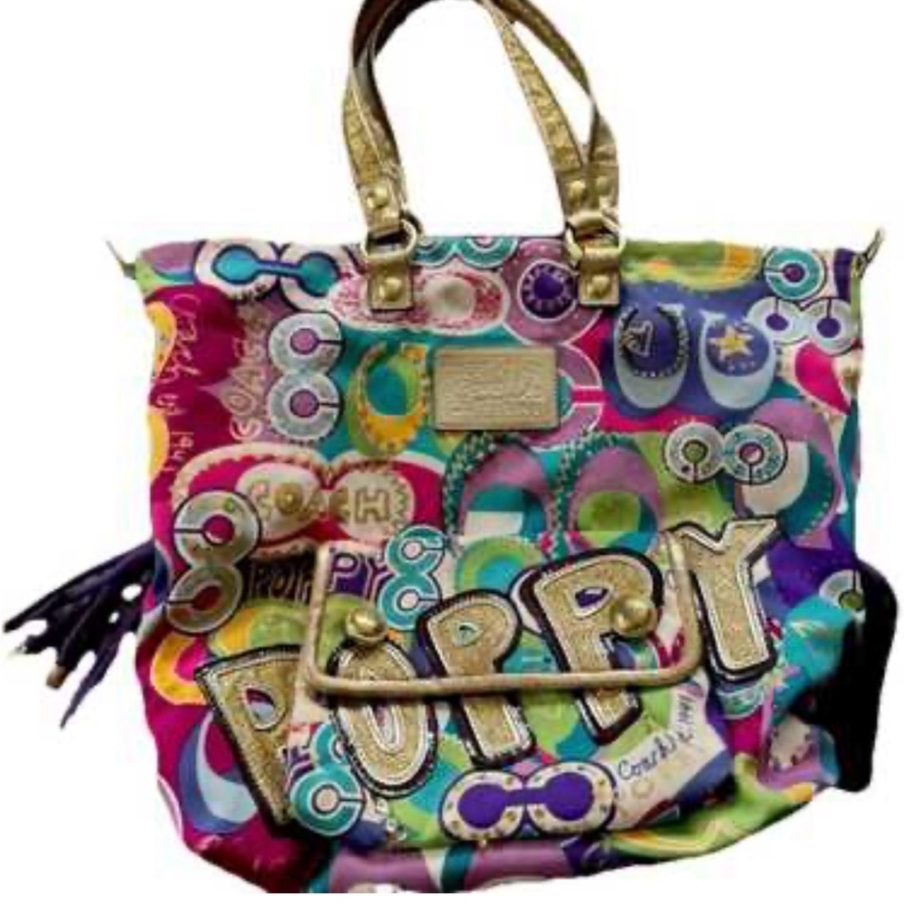 Coach Multicolor Graphic 'POPPY' RARE Tote with Gold-Tone Handles